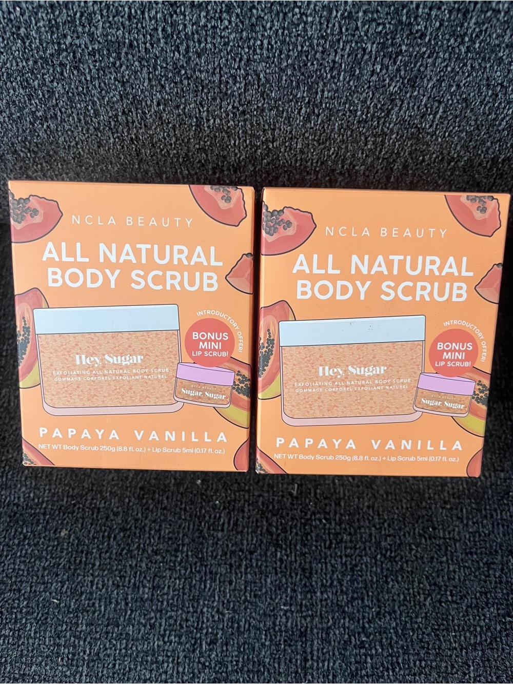 Papaya Vanilla All Natural Body Scrubs w/ lip scrubs - set of 2!